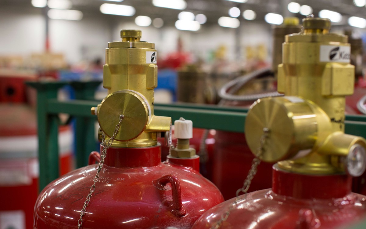 Close up of fire protection cylinders
